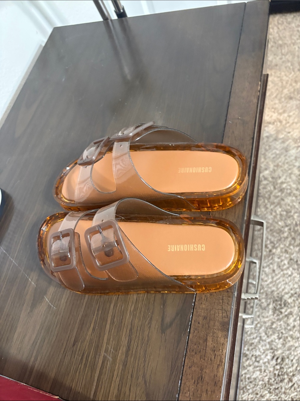 Cushionaire Amber Tinted Double-Buckle Jelly Slide Sandals